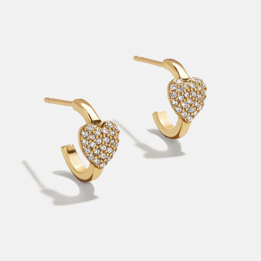 Lavisa 18K gold puffy heart huggie hoop earrings with sparkling pavé stones