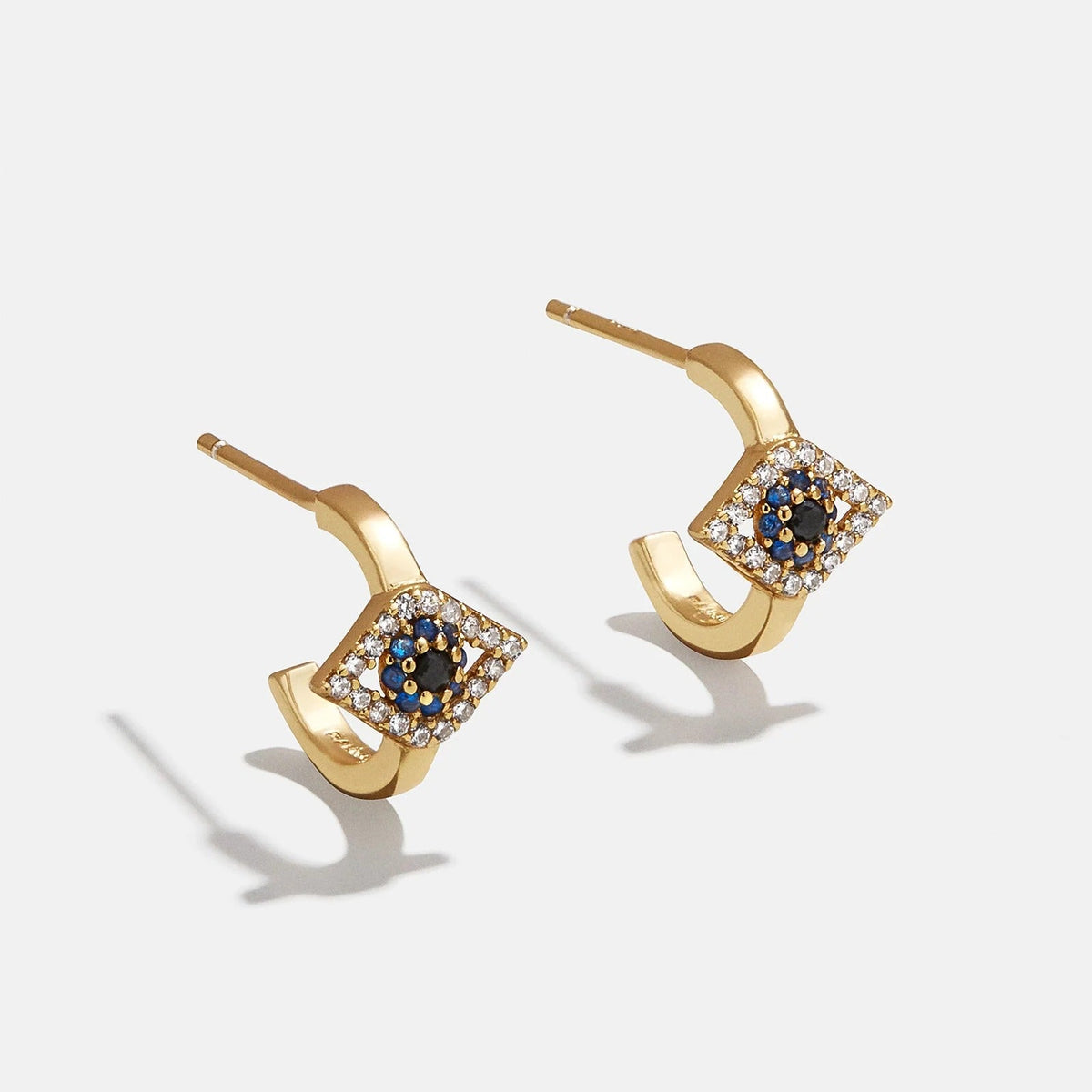Lavisa 18K gold evil eye huggie hoop earrings with cubic zirconia stones