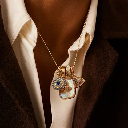 Lavisa - Turquoise Evil Eye Charm Ball Chain Necklace - Detail & Styling View