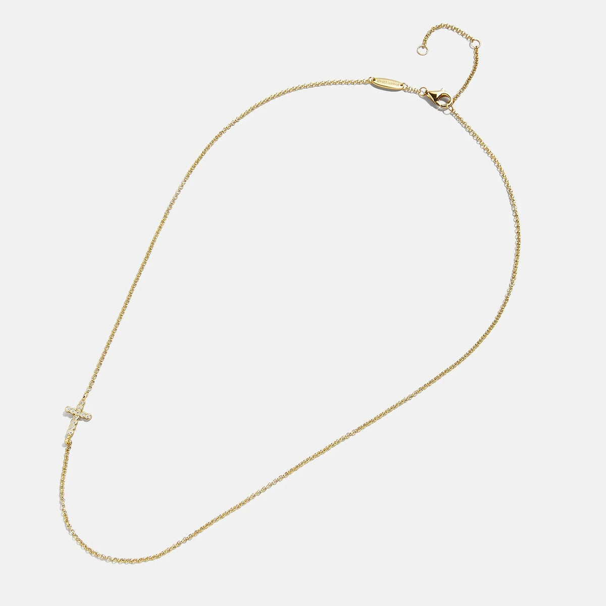 Lavisa - Asymmetrical Cubic Zirconia Cross Necklace In 18K Gold - Clasp & Finish View
