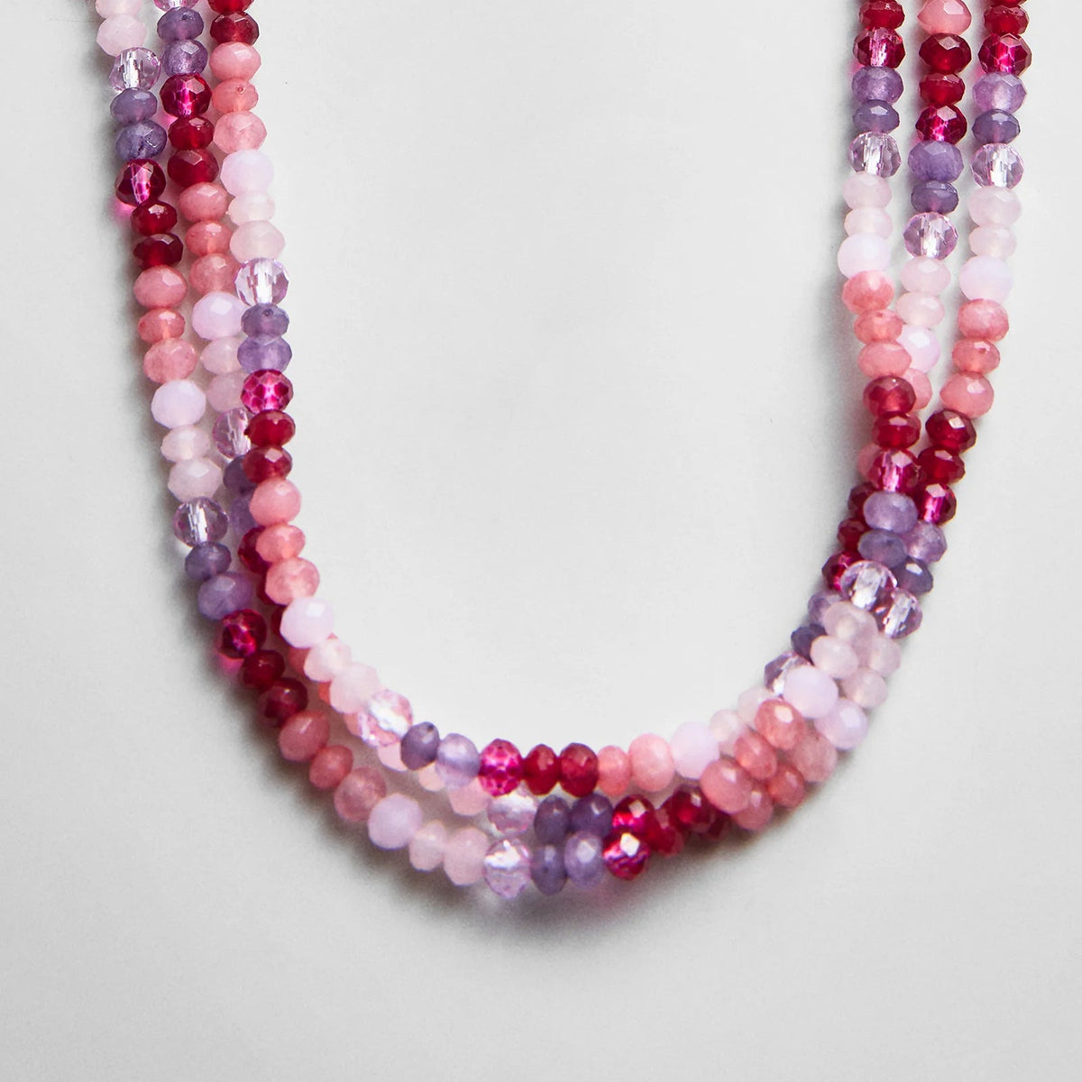Lavisa - Multi Colored Semi Precious Stone Layered Necklace - On-Model & Scale View
