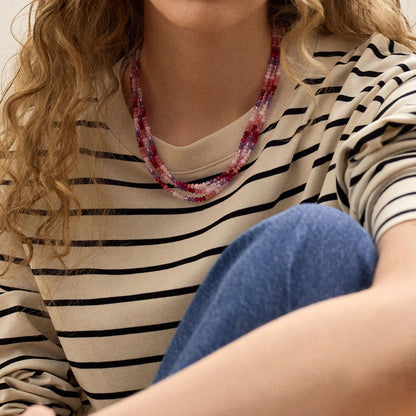 Lavisa - Multi Colored Semi Precious Stone Layered Necklace - Detail & Styling View