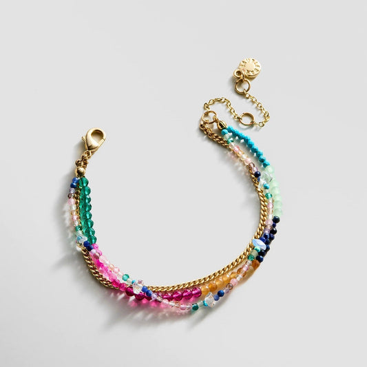 Lavisa Multi-Strand Semi-Precious Pearl and Chain Bracelet featuring keshi pearls and gemstone beads