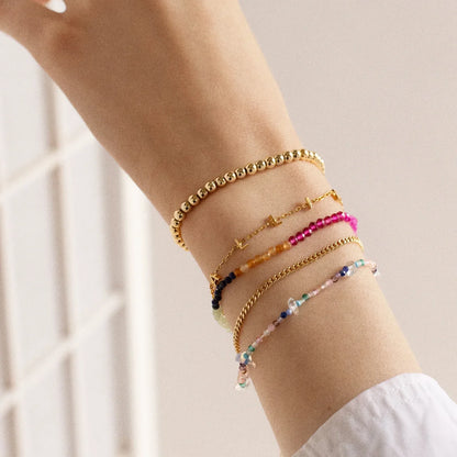 Lavisa - Multi-Strand Semi-Precious Pearl and Chain Bracelet - Detail & Styling View