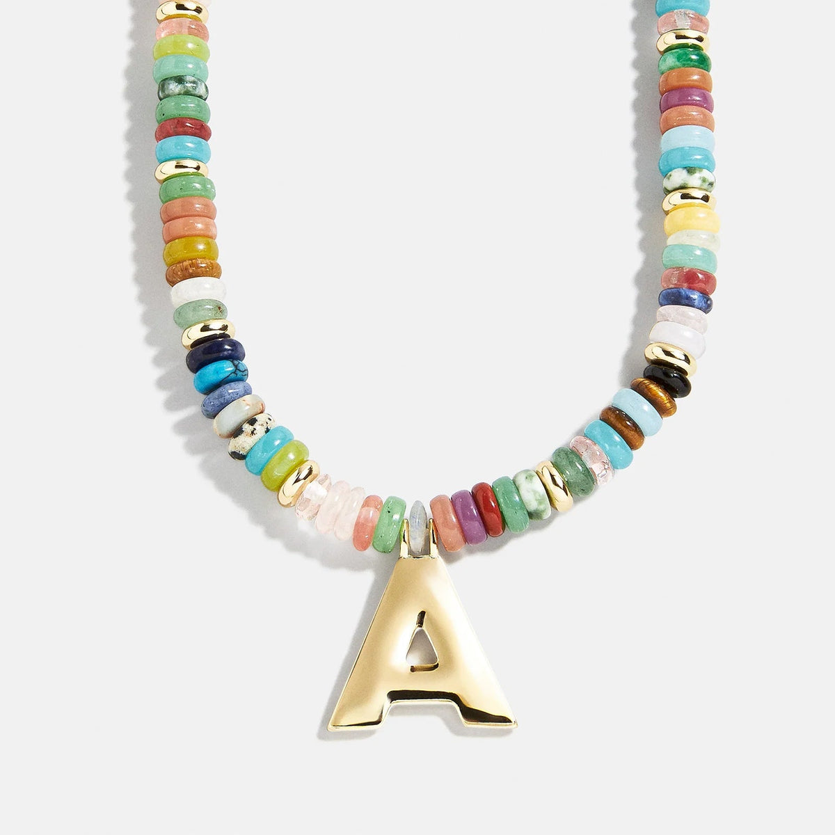 Lavisa custom semi-precious gemstone beaded initial necklace with gold letter