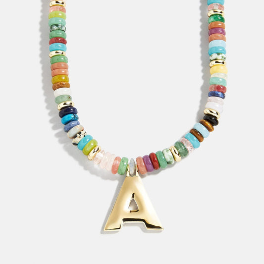 Lavisa custom semi-precious gemstone beaded initial necklace with gold letter