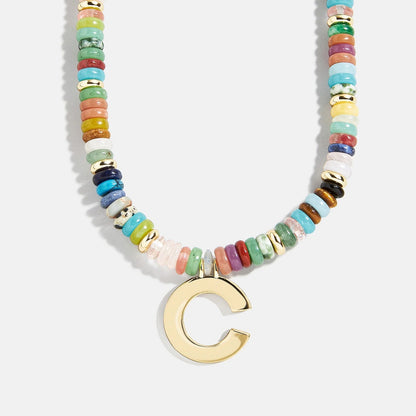 Lavisa - Semi-Precious Beaded Initial Necklace - On-Model & Scale View