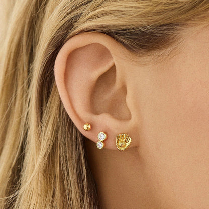 Lavisa - 18K Gold Baseball Sports Delicate Stud Earrings Hobby Jewelry - Detail & Styling View