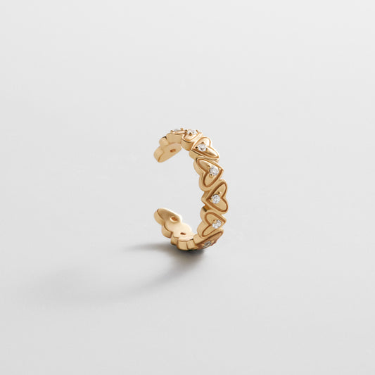 Lavisa 18K Gold Heart Ear Cuff with sparkling pavé crystals and repeating heart design