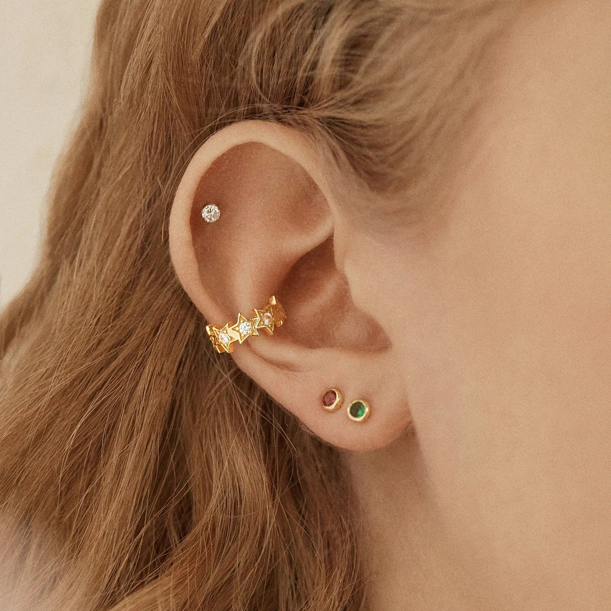 Lavisa - 18K Gold Star Ear Cuff Pavé Earring - Detail & Styling View