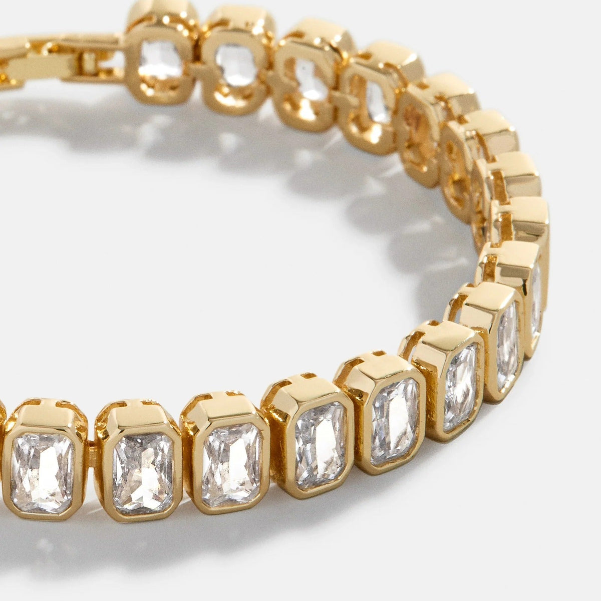 Lavisa - Emerald Cut Bezel Crystal Tennis Bracelet - On-Model & Scale View