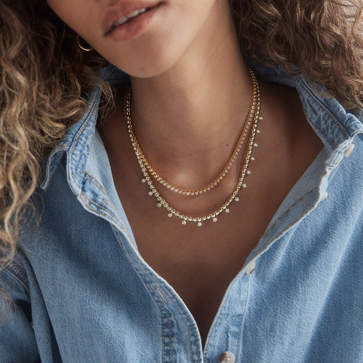 Lavisa - Crystal Beaded Pisa Necklace with Bezel Accents - Detail & Styling View