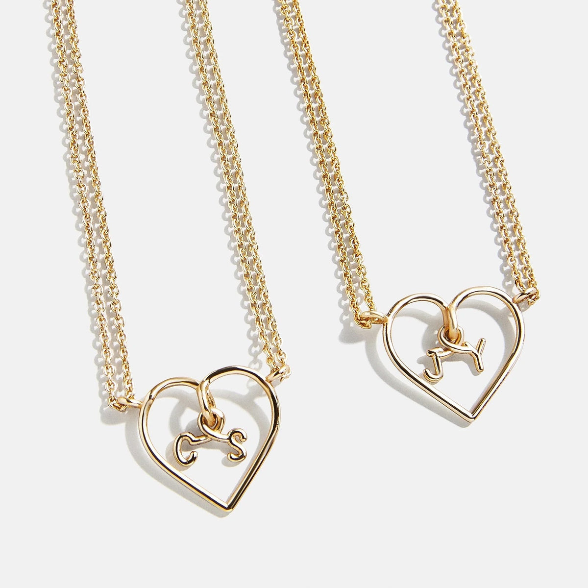 Lavisa gold wired heart necklace featuring custom floating initials
