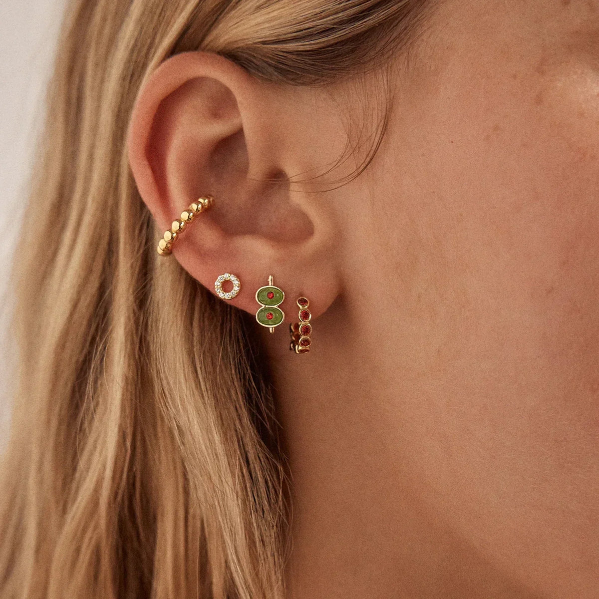 Lavisa - Briny Baby Olive Novelty Earrings - Detail & Styling View