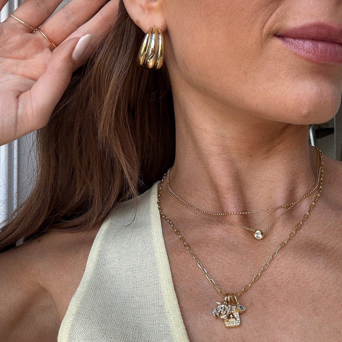 Lavisa - Gold Sculptural Hoop Earrings Modern Statement Jewelry - Detail & Styling View