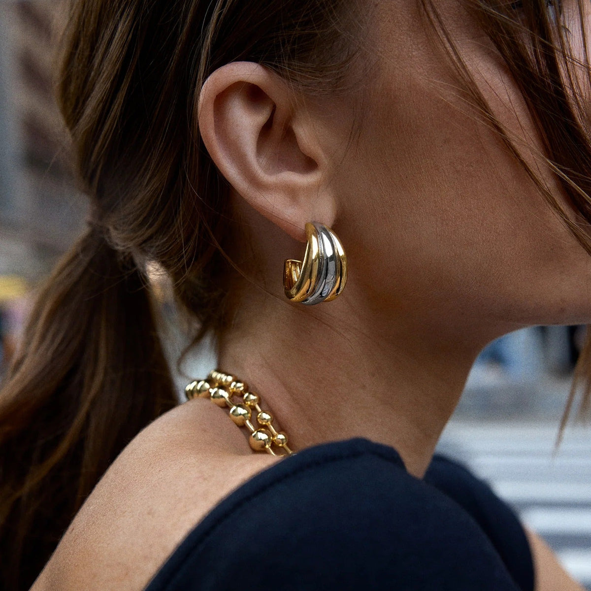 Lavisa - Modern Sculptural Hoop Earrings - Detail & Styling View