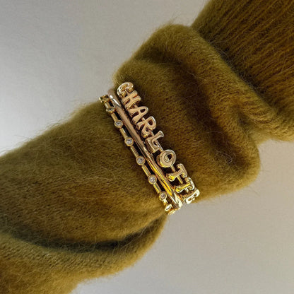 Lavisa - Custom Bubble Letter Cuff Bracelet - Detail & Styling View