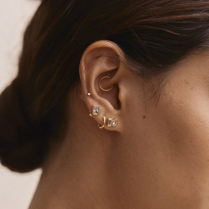 Lavisa - 14K Gold Multi-Stone Pear Rectangle Stud Earrings - Detail & Styling View