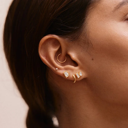 Lavisa - Emerald Cut Crystal Bezel Stud Earrings - Detail & Styling View