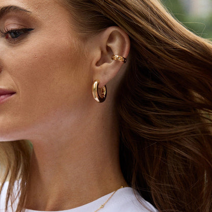 Lavisa - Vanessa Chunky Ear Cuff - 18K Gold Plated Crystal Earring - Detail & Styling View