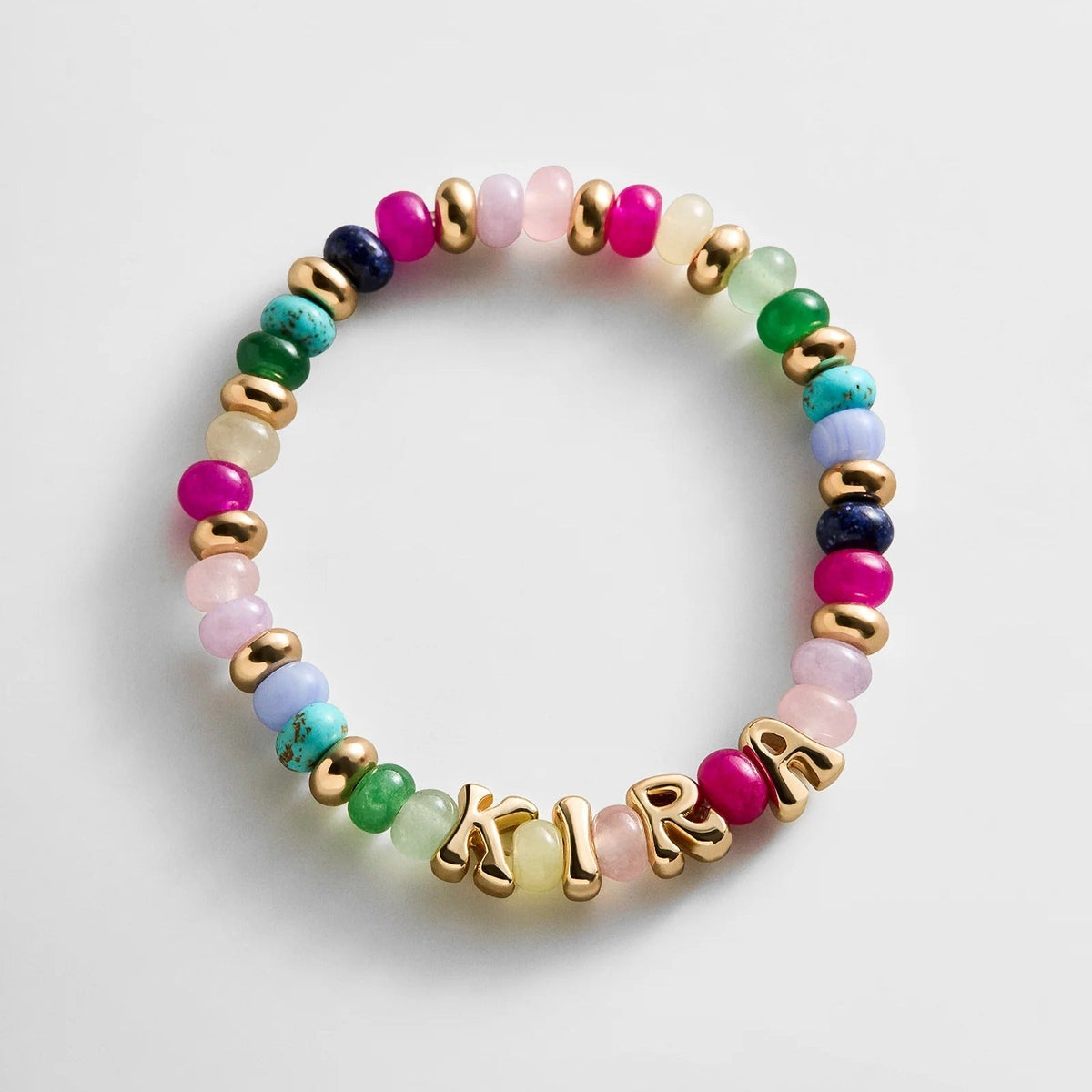Lavisa personalized bubble letter bracelet with semi-precious stones