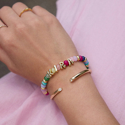 Lavisa - Personalized Bubble Letter Semi-Precious Stone Bracelet - Detail & Styling View