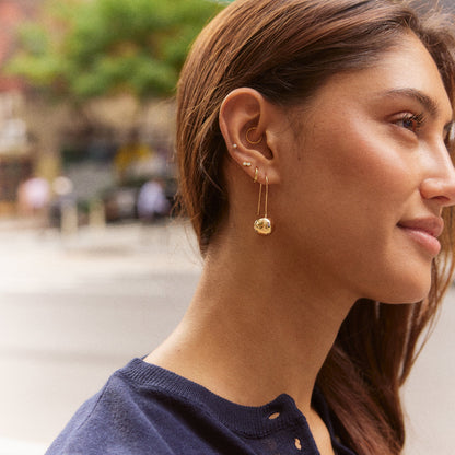 Lavisa - Gold Drop Earrings with Bead Station - Detail & Styling View
