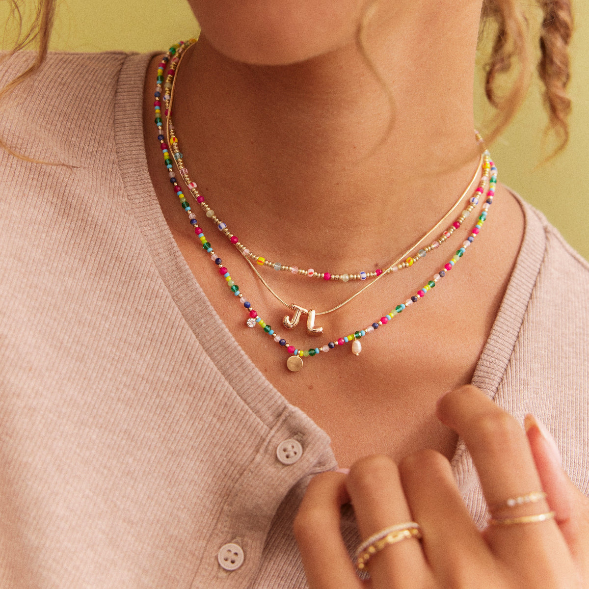 Lavisa - Semi-Precious Custom Layered Necklace - Detail & Styling View