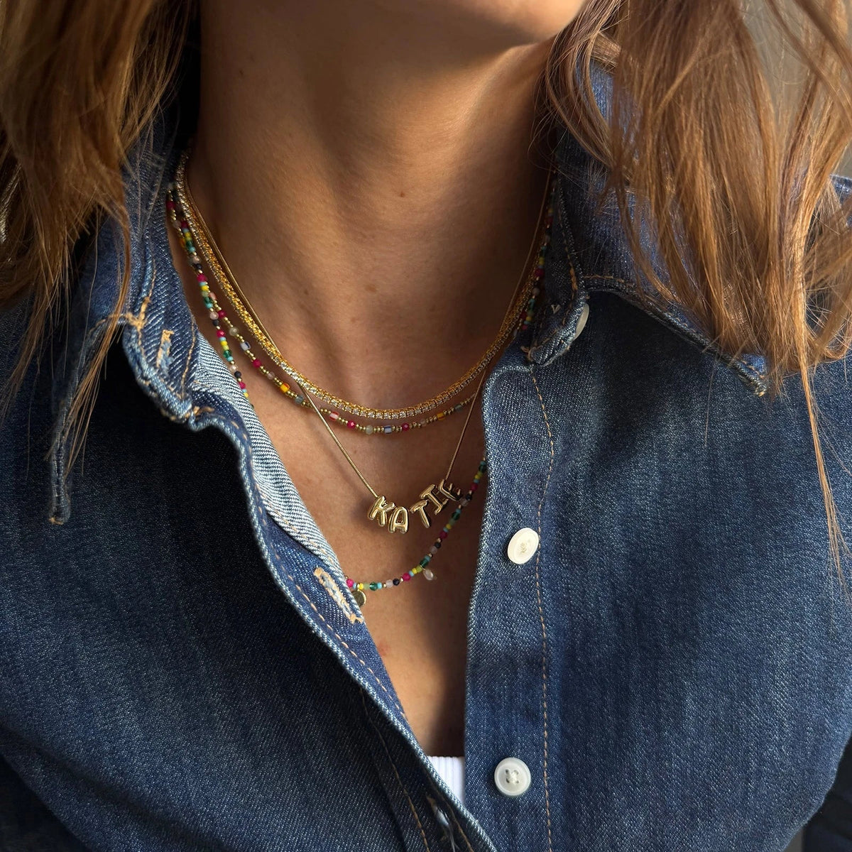 Lavisa - Semi-Precious Custom Layered Necklace - On-Model & Scale View