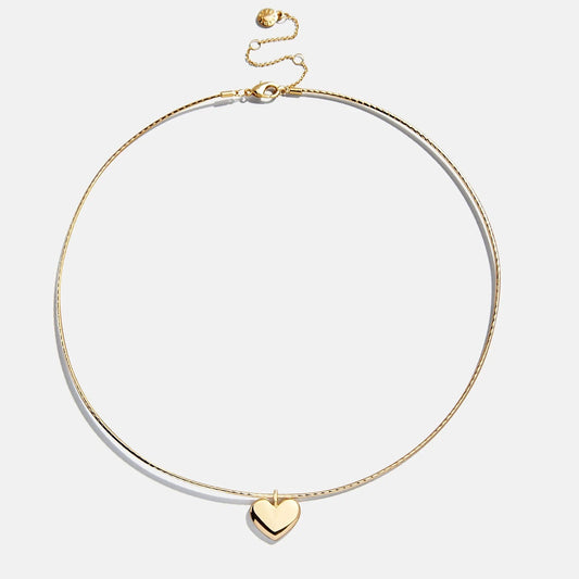 Lavisa Gold Heart Collar Necklace featuring a statement bubble heart charm on a structured wire base