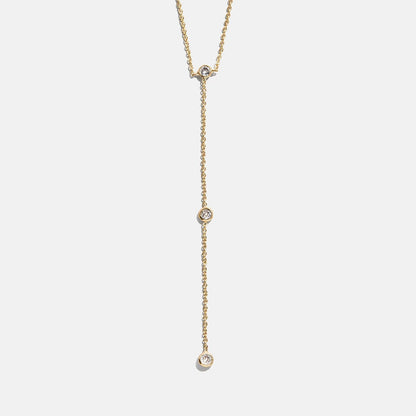 Lavisa Gold Lariat Necklace featuring delicate crystals on a dainty gold chain