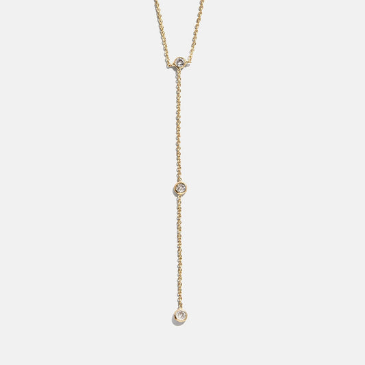 Lavisa Gold Lariat Necklace featuring delicate crystals on a dainty gold chain