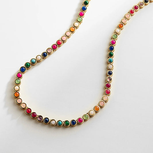 Lavisa multi-stone semi-precious tennis necklace in gold plating