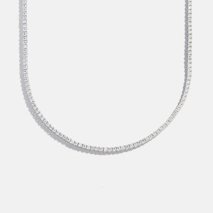 Lavisa - Classic Silver Tennis Necklace with Round Stones - On-Model & Scale View