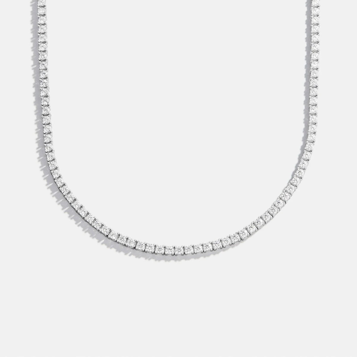 Lavisa - Classic Silver Tennis Necklace with Round Stones - Texture & Setting View