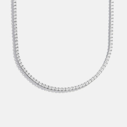 Lavisa - Classic Silver Tennis Necklace with Round Stones - Texture & Setting View