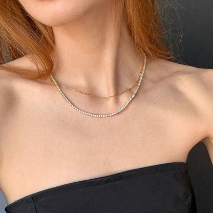 Lavisa - Gold Plated Brass Classic Tennis Necklace - Side Profile View