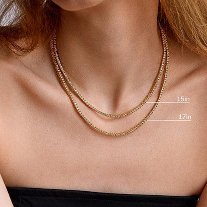 Lavisa - Gold Plated Brass Classic Tennis Necklace - Product Gallery View 10
