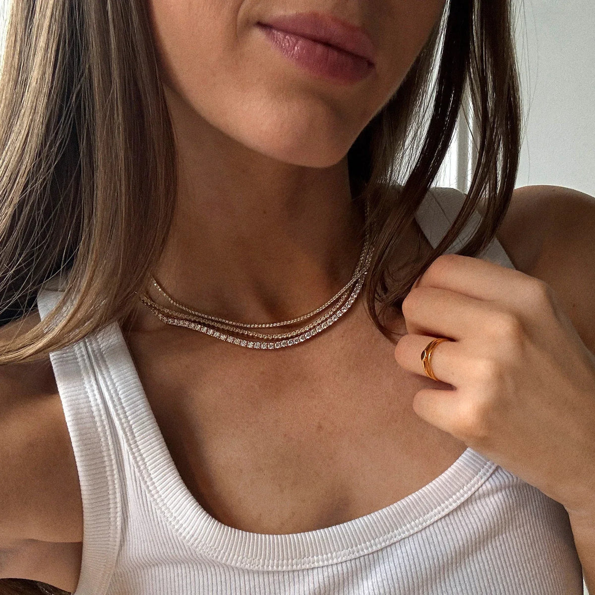 Lavisa - Gold Plated Brass Classic Tennis Necklace - Product Gallery View 8