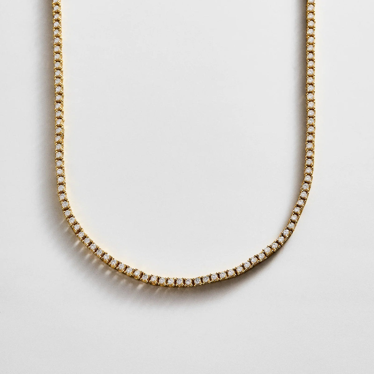 Lavisa - Gold Plated Brass Classic Tennis Necklace - Texture & Setting View
