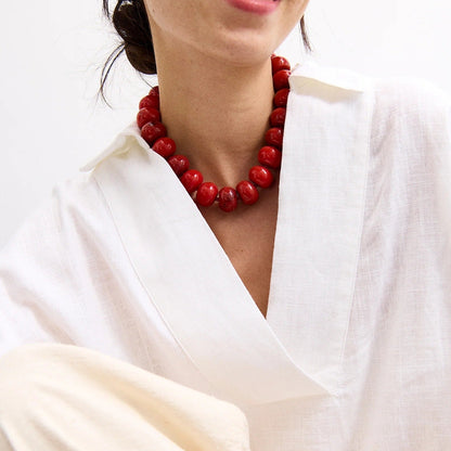 Lavisa - Red Jasper Semi-Precious Beaded Statement Necklace - Detail & Styling View
