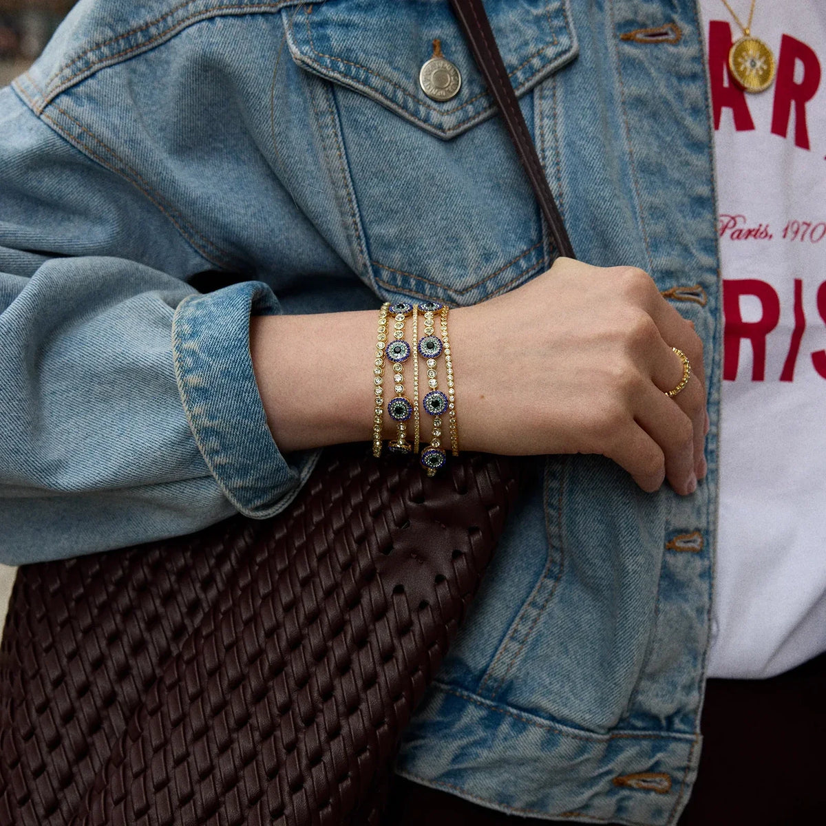 Lavisa - Evil Eye Tennis Bracelet - On-Model & Scale View