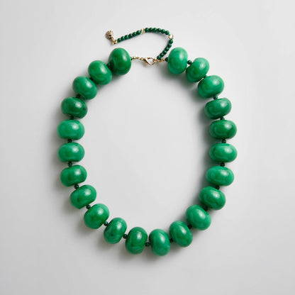 Lavisa malachite semi-precious beaded necklace with chunky green elements.
