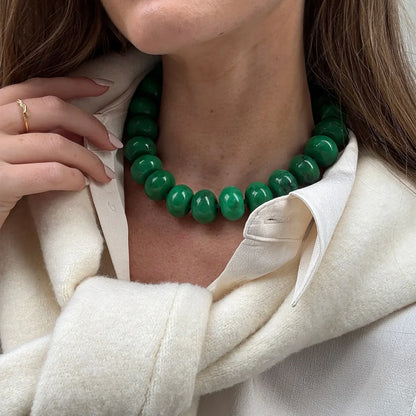 Lavisa - Malachite Semi-Precious Beaded Necklace - On-Model & Scale View