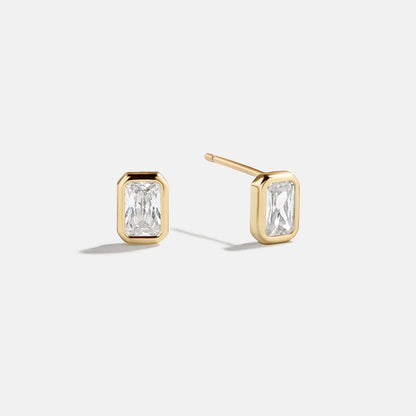 Lavisa emerald-cut crystal bezel stud earrings in 14k gold plated sterling silver
