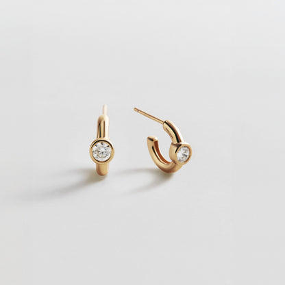 Lavisa 14K Gold Pavé Huggie Hoops with bezel-set round crystals