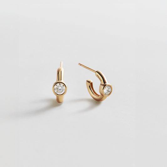 Lavisa 14K Gold Pavé Huggie Hoops with bezel-set round crystals