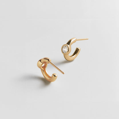 Lavisa - 14K Gold Pavé Huggie Hoops - On-Model & Scale View