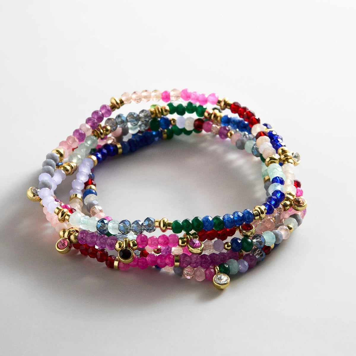 Lavisa multi-colored semi-precious beaded bracelet set stack