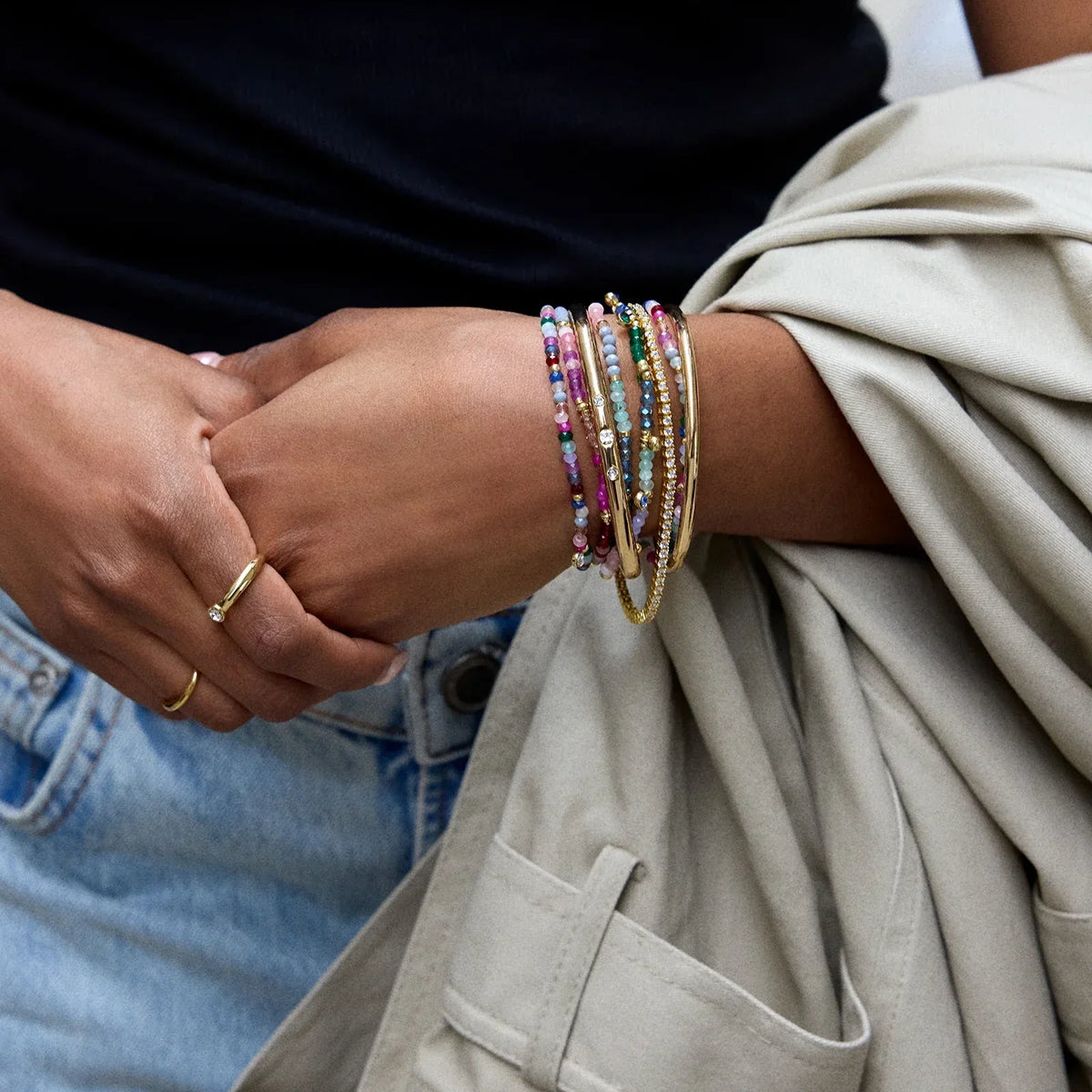 Indya Semi-Precious Layered Bracelet Set - Detail & Styling View